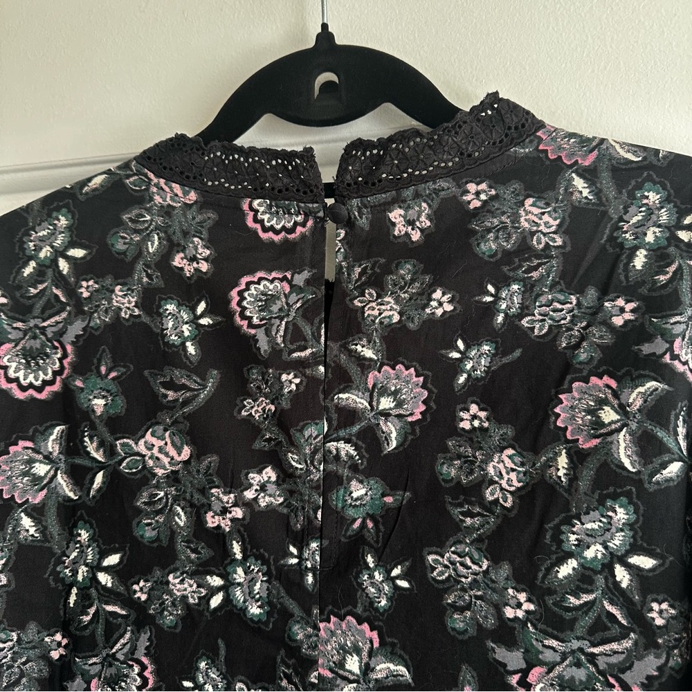 Lane Bryant Lace-Yoke Floral Long-Sleeve Blouse in Black and Pink - Picture 3 of 6